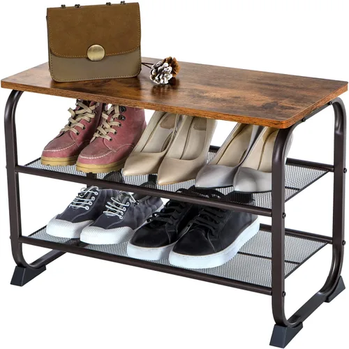 Miniatura 8 de VASAGLE - Banco para zapatos, estante de almacenamiento de 3 niveles para entrada, pasillo, sala de estar, muebles de acento industrial con marco