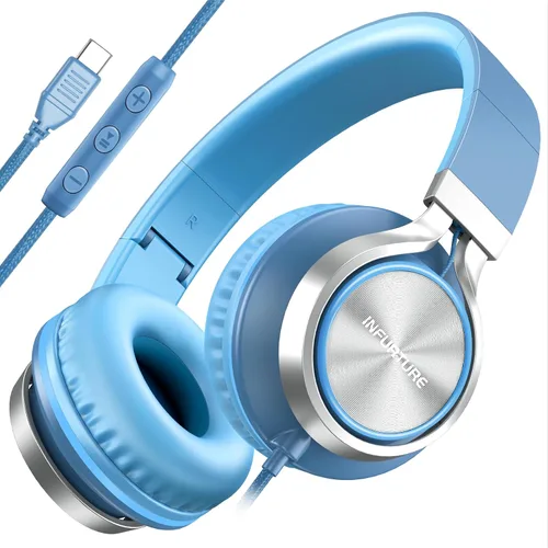 Miniatura 14 de INFURTURE - Auriculares USB C con micrófono, control de volumen, cable sin enredos, auriculares tipo C con cable, plegables y ligeros para iPhone