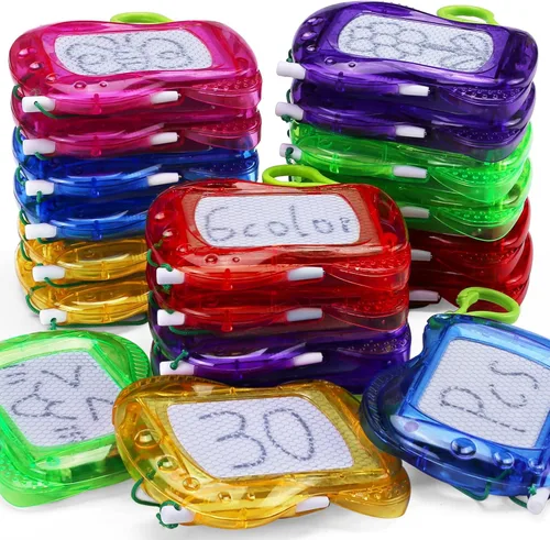 Paquete de 30 mini tableros magnéticos de dibujo para niños (6 colores), clip para llavero, dibujo de garabatos, bloc de escritura, relleno de