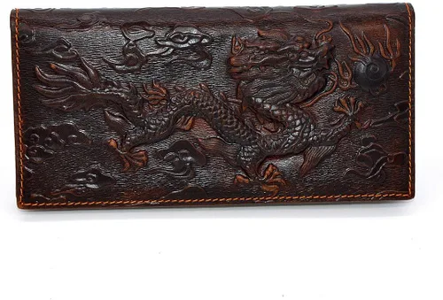 Miniatura 2 de Cartera marrón para hombre con tarjetero de crédito con patrón de dragón