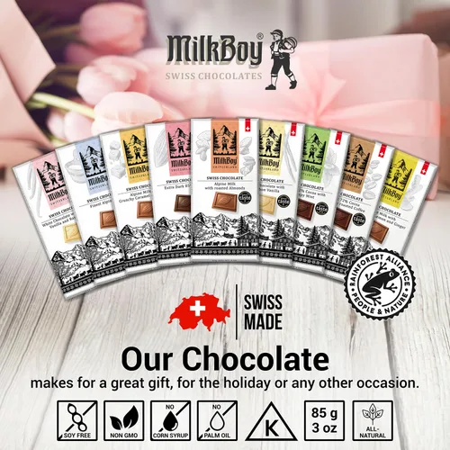Miniatura 7 de Barritas de chocolate Milkboy Swiss Chocolates - Chocolate premium suizo de leche alpina - Chocolates suaves europeos de leche en regalo - Cacao