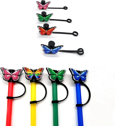 Miniatura 5 de 9 fundas de pajilla, reutilizables, a prueba de polvo, para vasos, de silicona, a prueba de salpicaduras, cubiertas de pajitas portátiles