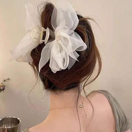 Miniatura 3 de 3 pinzas de malla de tul, pinzas para el cabello con lazo, lazos de gasa, pinzas para el cabello, pinzas grandes para cabello grueso, cabello fino