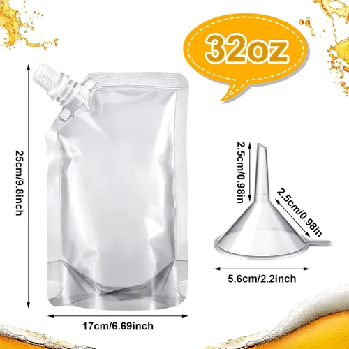 Miniatura 2 de Meanplan 100 bolsas de plástico reutilizables a granel, bolsas de plástico transparente a prueba de fugas para jugos con embudo para suministros