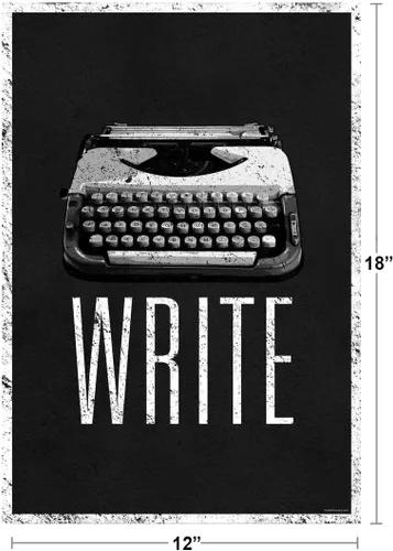 Miniatura 3 de Póster Write con máquina de escribir manual, retro, blanco y negro, inspirador y motivacional, para autor escritor, genial arte decorativo