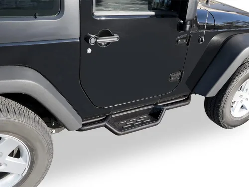 APS Estribos tubulares negros de 6 pulgadas estilo desplegables Nerf compatibles con Jeep Wrangler JK 2007-2018 de 2 puertas (los estribos laterales
