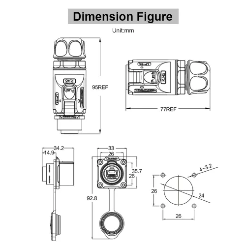 Miniatura 3 de Conector impermeable RJ45, conector impermeable Ethernet Cat6 industrial, adaptador de doble puerto de aviación 8P8C, acoplador de señal