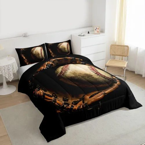 Miniatura 3 de Erosebridal Juego de edredón de béisbol tamaño completo, ropa de cama de juego deportivo, jugador de béisbol, inserto de edredón para niños