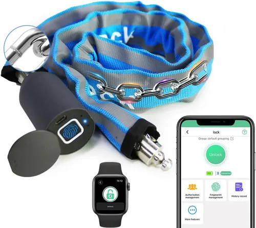 Miniatura 10 de eLinkSmart Cerradura de cadena sin llave biométrica impermeable 100CM cerradura de cadena para bicicleta Scooter motocicleta puerta valla puerta
