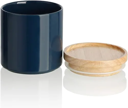 Miniatura 36 de Sweejar Kitchen Canisters - Tarro de cerámica para almacenamiento de alimentos, recipientes apilables con sello hermético y tapa de madera