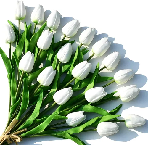 Miniatura 9 de ONLY ART Tulipanes negros artificiales, 20 unidades, flores sintéticas de poliuretano de 13.5 pulgadas con tallos flexibles para decoración