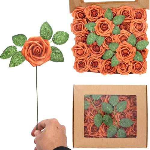 Miniatura 2 de 50 piezas de flores artificiales, Rosas de espuma artificial de sensación real al tacto, decoración DIY para boda, dama de honor, ramo de novia