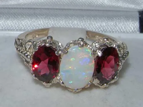 Miniatura 4 de Anillo de plata de ley 925 auténtico ópalo y granate para mujer