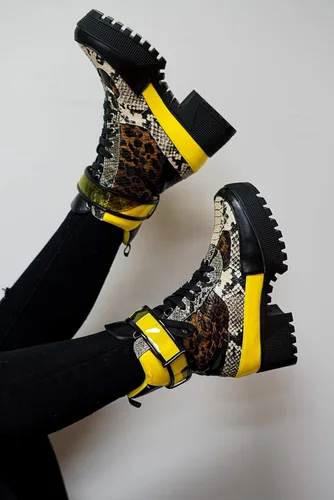 Miniatura 4 de Cape Robbin Future Wave Leopard Snake Lace Up Lug Sole Commander Millitary Boots