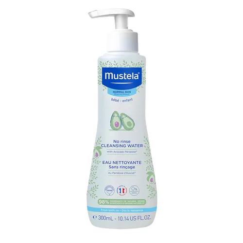 Mustela Agua limpiadora para bebés, agua micelar sin enjuague, con aguacate natural y aloe vera, para cara, cuerpo y pañal del bebé, paquete de 1 o