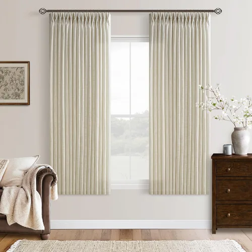 Miniatura 61 de TWODRAPES Cortinas de Lino Plisadas con Pinza Beige Blancas de 54 Pulgadas de Largo 2 Paneles para Comedor Cocina Dormitorio Plisadas Semi