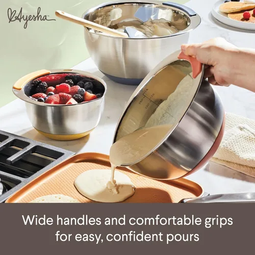 Miniatura 5 de Ayesha Curry Kitchenware Pantryware - Cuencos para mezclar de acero inoxidable, juego de 3 piezas, color plateado con asas