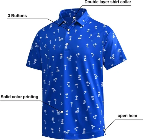 Miniatura 107 de DEOLAX Camisa de golf para hombre, con estampado de moda, atlética, de manga corta, clásica, casual, ajuste seco, suave, para hombres