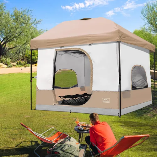 Miniatura 7 de KAMPKEEPER Tienda de campaña interior para toldo emergente, convierte el toldo de patas rectas de 10'x10' en una tienda de campaña–Techo Caqui