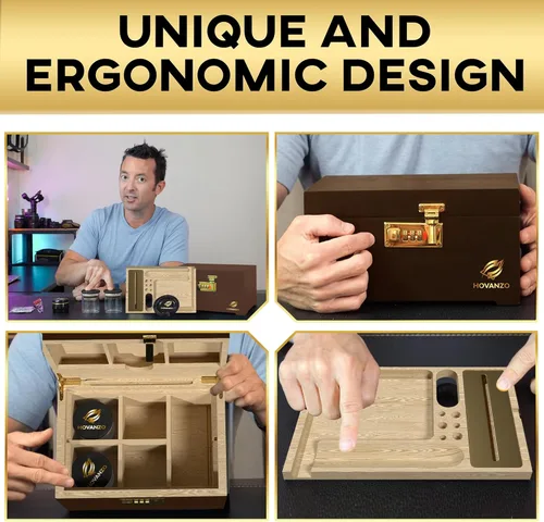 Miniatura 5 de Caja de almacenamiento grande de bambú premium con bandeja extraíble, caja de madera de almacenamiento para hierbas y accesorios, juego de caja