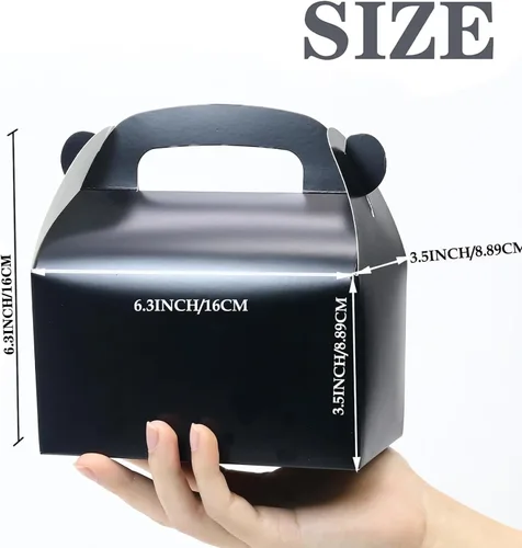 Miniatura 3 de Paquete de 30 cajas de regalo de papel negras, cajas de golosinas, cajas de regalo de papel con asas. Perfectas para cumpleaños, baby shower y Negro
