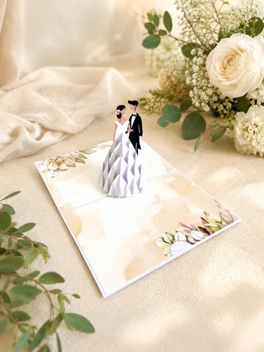 Tarjeta de boda desplegable 3D – Tarjeta de felicitación hecha a mano para novia y novio para boda, compromiso, aniversario o despedida de soltera –