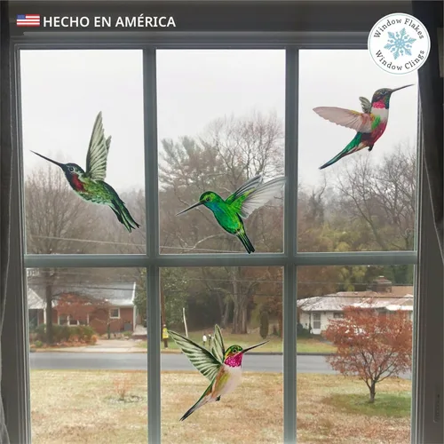 Miniatura 5 de 4 adhesivos para ventanas de colibrí para seguridad de vidrio en puertas, ventanas y paneles. Calcomanías para evitar golpes de pájaros. Fabricado