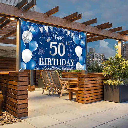 Miniatura 5 de Telón de fondo de pancarta de 30 cumpleaños, decoraciones de feliz cumpleaños de BTZO 30, fondo de fotos de tela azul plateada para hombres