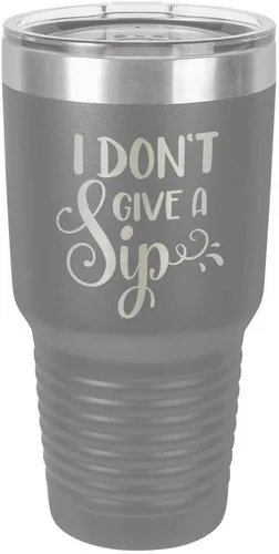Miniatura 12 de Taza de viaje de acero con recubrimiento de polvo grabado con láser, con texto en inglés "I DON'T GIVE A SIP Engraved Tumbler", sin BPA