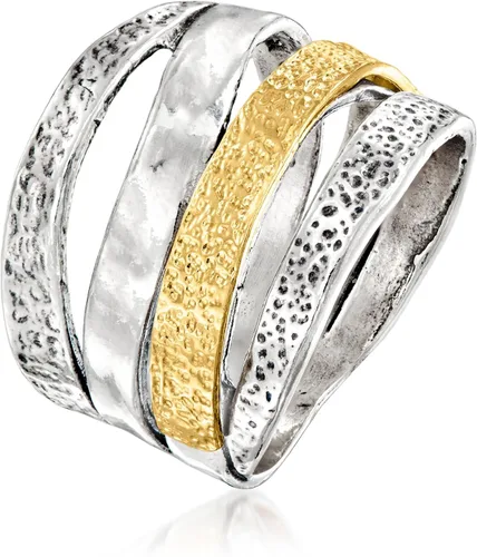 Miniatura 3 de Ross-Simons Sterling Silver and 18kt Gold Over Sterling Textured and Polished Multi-Row Ring