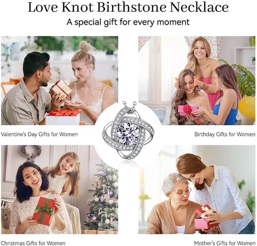Miniatura 7 de boya Birthstone Necklace Gifts for Women, Love Knot Necklaces for Women 925 Sterling Silver Birthstone Jewelry Mothers Valentines Day Birthday
