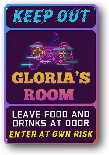 Letrero de metal retro futurista con nombre personalizado para sala de juegos, decoración de sala de juegos, 8 x 12 pulgadas