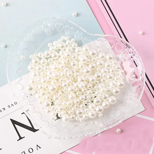 Miniatura 2 de Cuentas de perlas falsas de varios tamaños, sin agujeros, perlas de plástico de perlas de imitación alrededor de 800 ~ 1000 piezas para Blanco