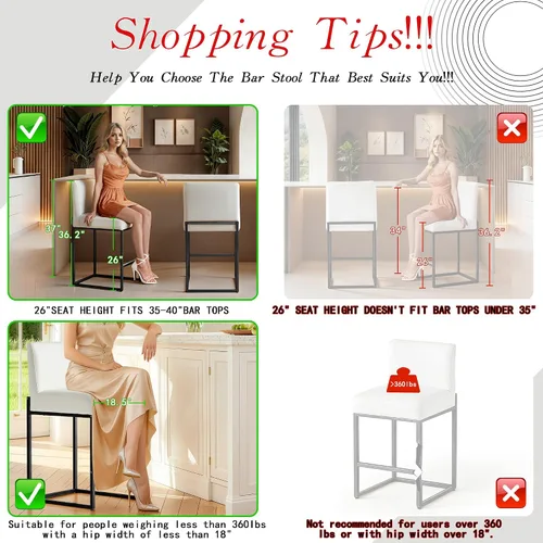 Miniatura 3 de Taburetes de bar de altura de mostrador, taburetes de bar de 26 pulgadas, 1 juego, taburetes de cocina modernos de cuero sintético con respaldos