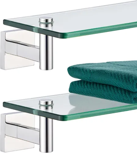 Miniatura 16 de KOKOSIRI Estantes de Pared Hardware de Baño Estante Flotante de Vidrio de 12 Pulgadas para Dormitorio, Sala de Estar, Cocina, Rack Colgante Bronce
