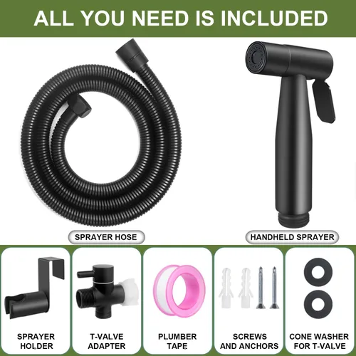 Miniatura 7 de Pulverizador de bidé de mano, limpieza de inodoro, pañal para bebé, limpieza higiénica, instalación rápida y fácil, múltiples usos, acero Negro mate