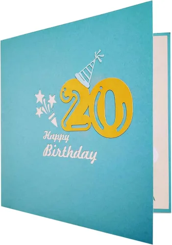 Miniatura 7 de iGifts And Cards Tarjeta desplegable 3D de 20 cumpleaños – Caja de fiesta azul de moda sorpresa con globos, regalos y vibraciones de celebración