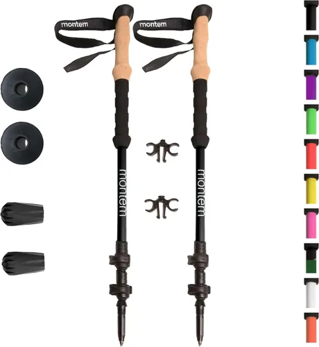 Miniatura 16 de Montem Bastones ultrarresistentes para trekking, caminatas y senderismo - Un par (2 bastones) - Plegables, ligeros, con bloqueo rápido, resistentes