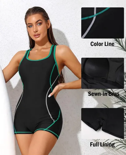 Miniatura 5 de beautyin Traje de baño deportivo de una pieza para mujer, con espalda cruzada