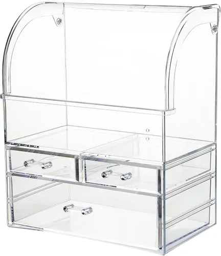 Miniatura 5 de Organizador de maquillaje acrílico grande transparente con tapa, cajones de almacenamiento de cosméticos, organizadores de maquillaje portátiles