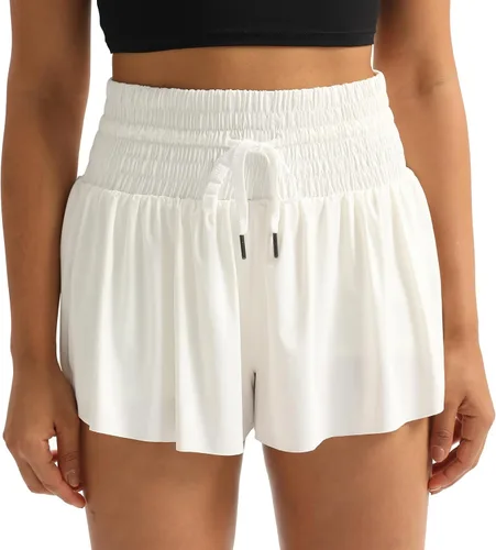 Blaosn Pantalones cortos atléticos fluidos para mujer, cintura alta, gimnasio, yoga, entrenamiento, correr, pantalones cortos, falda, ropa linda,