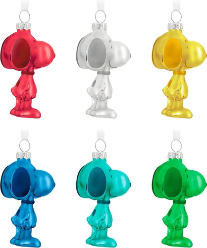 Miniatura 2 de Adornos de Navidad Hallmark Keepsake 2023, Snoopy del grupo de Peanuts, adorno de vidrio, juego de 6, regalos para fanáticos de Peanuts