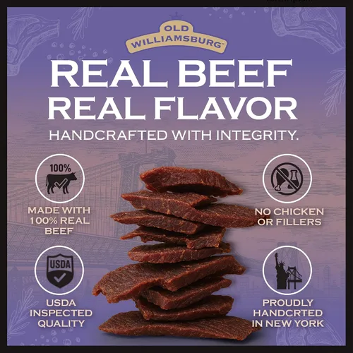 Miniatura 7 de Old Williamsburg Teriyaki Beef Jerky, 2 onzas (paquete de 3) Pechuga de res real Cecina hecha a mano Snack de carne sin gluten Envasado