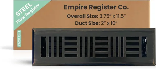 Miniatura 24 de Empire Register Co, Registro de piso de acero - 2x10 pulgadas, diseño Art Nouveau, acabado negro texturizado, rejillas de ventilación de piso