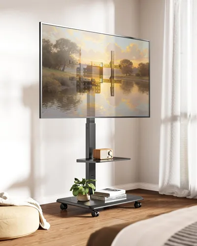 Miniatura 8 de Soporte de TV rodante con base de acero para televisores de 37 a 86 pulgadas hasta 50 kg, soporte móvil para TV con rotación, inclinación y giro