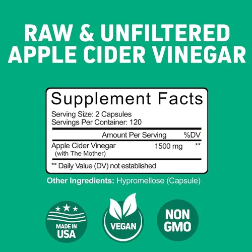 Miniatura 4 de Herbtonics Cápsulas de vinagre de sidra de manzana crudo de 1500 mg con madre Fórmula de control de peso, desintoxicación y digestión con soporte