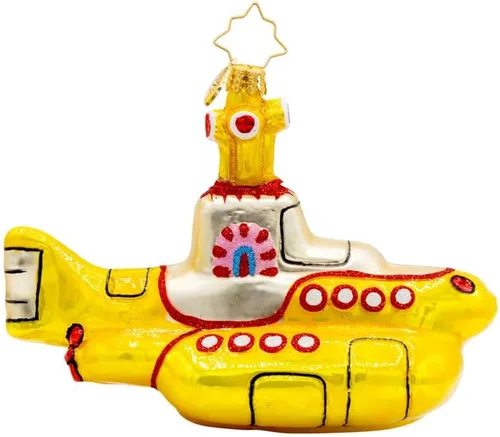 Adorno de árbol de Navidad de vidrio europeo elaborado a mano de Christopher Radko, todo lo que necesitas es este submarino amarillo