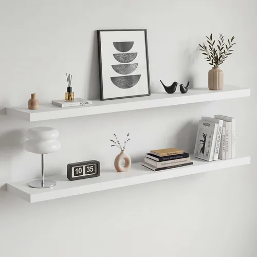 Homeforia Estante flotante blanco de 48 pulgadas, estantes flotantes de madera maciza de alta gama de 48 pulgadas de largo para montaje en pared,