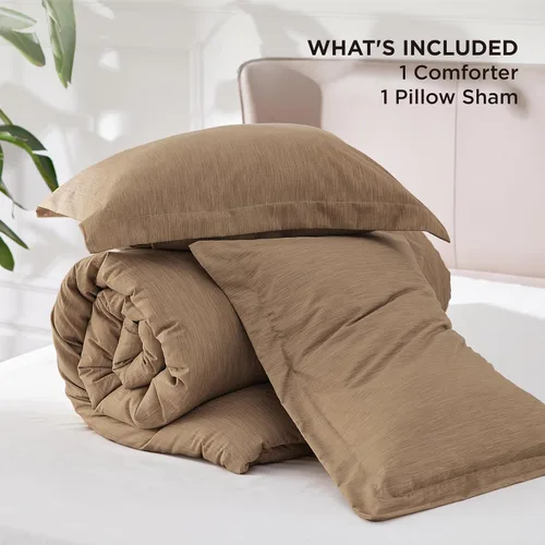 Miniatura 385 de Bedsure Juego de edredón Twin/Twin XL, ropa de cama suave beige para todas las estaciones, juego de cama teñido catiónico, 2 piezas, 1 edredón