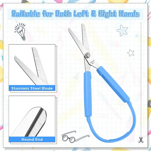 Miniatura 3 de Honoson Paquete de 10 tijeras de bucle para niños con agarre de 5.5 pulgadas, autoapertura, adaptativas, para necesidades especiales, mini tijeras